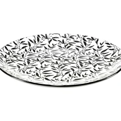 Assiette plate porcelaine motif feuillage noir blanc Ø24xH2,3cm|Gifi Clearance
