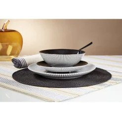 Assiette plate rayure noire et blanche|Gifi