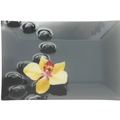 Assiette plate rectangulaire motif galets et fleur|Gifi New