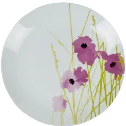 Assiette plate ronde blanche motif pavot violet|Gifi Online