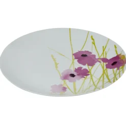 Assiette plate ronde blanche motif pavot violet|Gifi Online