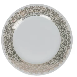 Assiette plate ronde blanche bordure dorée vague seigaiha|Gifi New