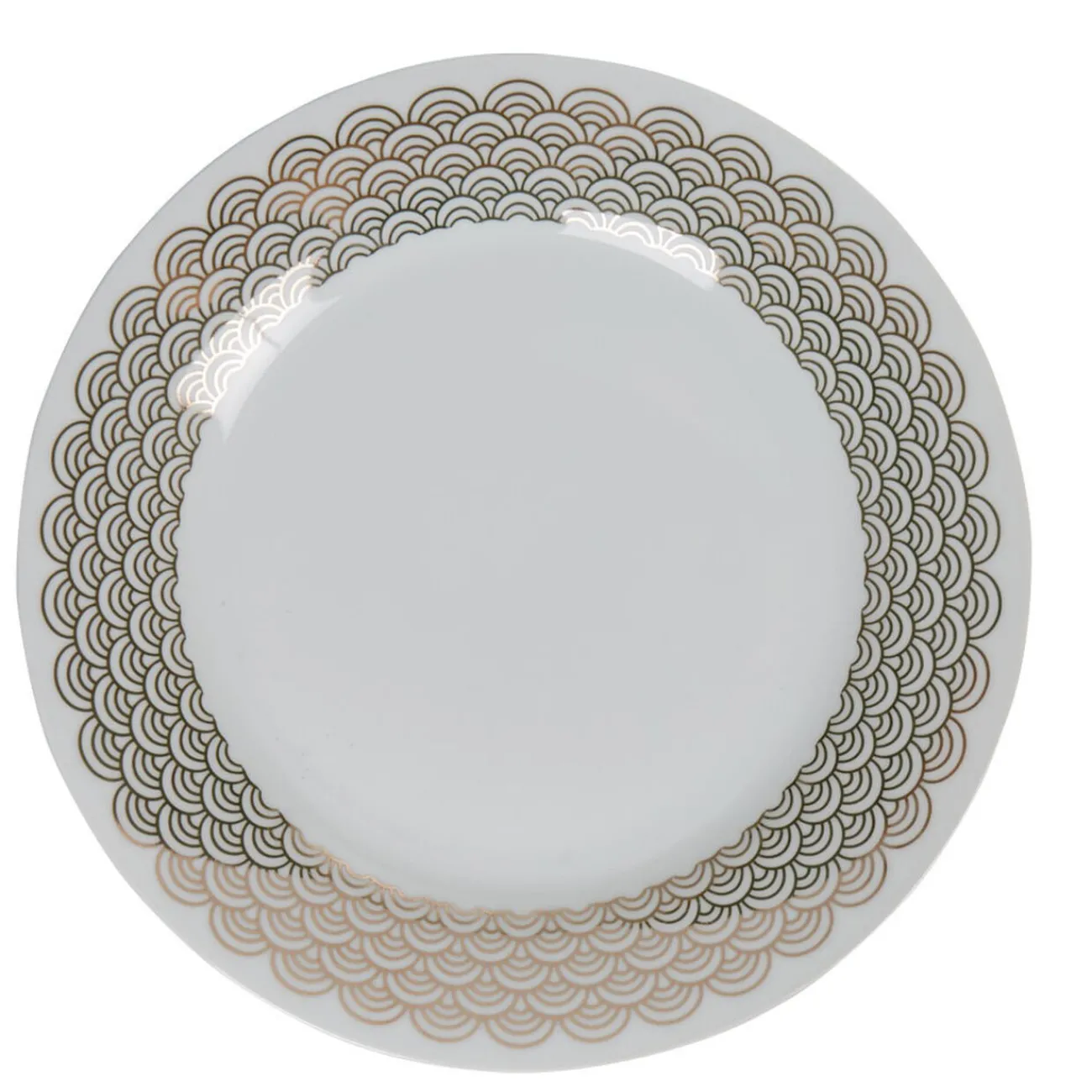 Assiette plate ronde blanche bordure dorée vague seigaiha|Gifi New
