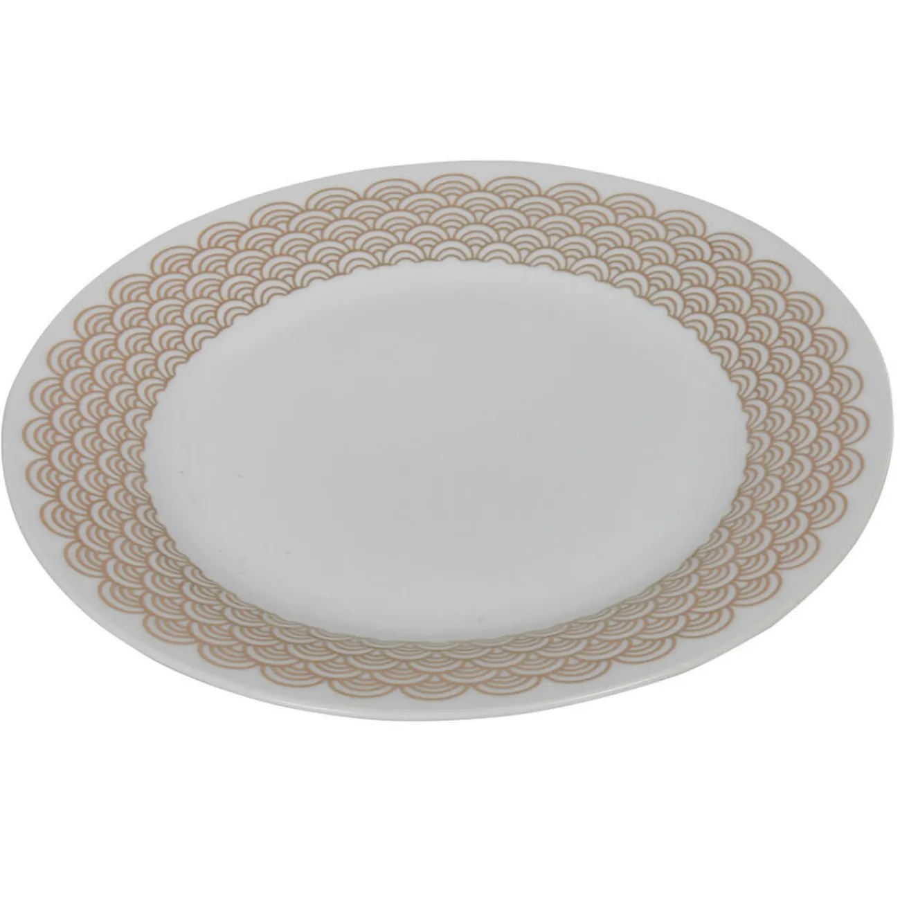 Assiette plate ronde blanche bordure dorée vague seigaiha|Gifi New