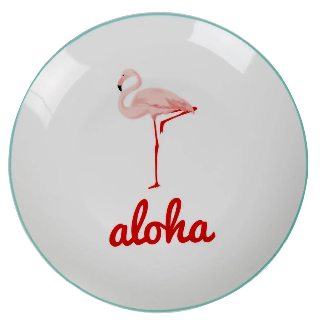 Assiette plate ronde blanche flamant rose aloha|Gifi Hot