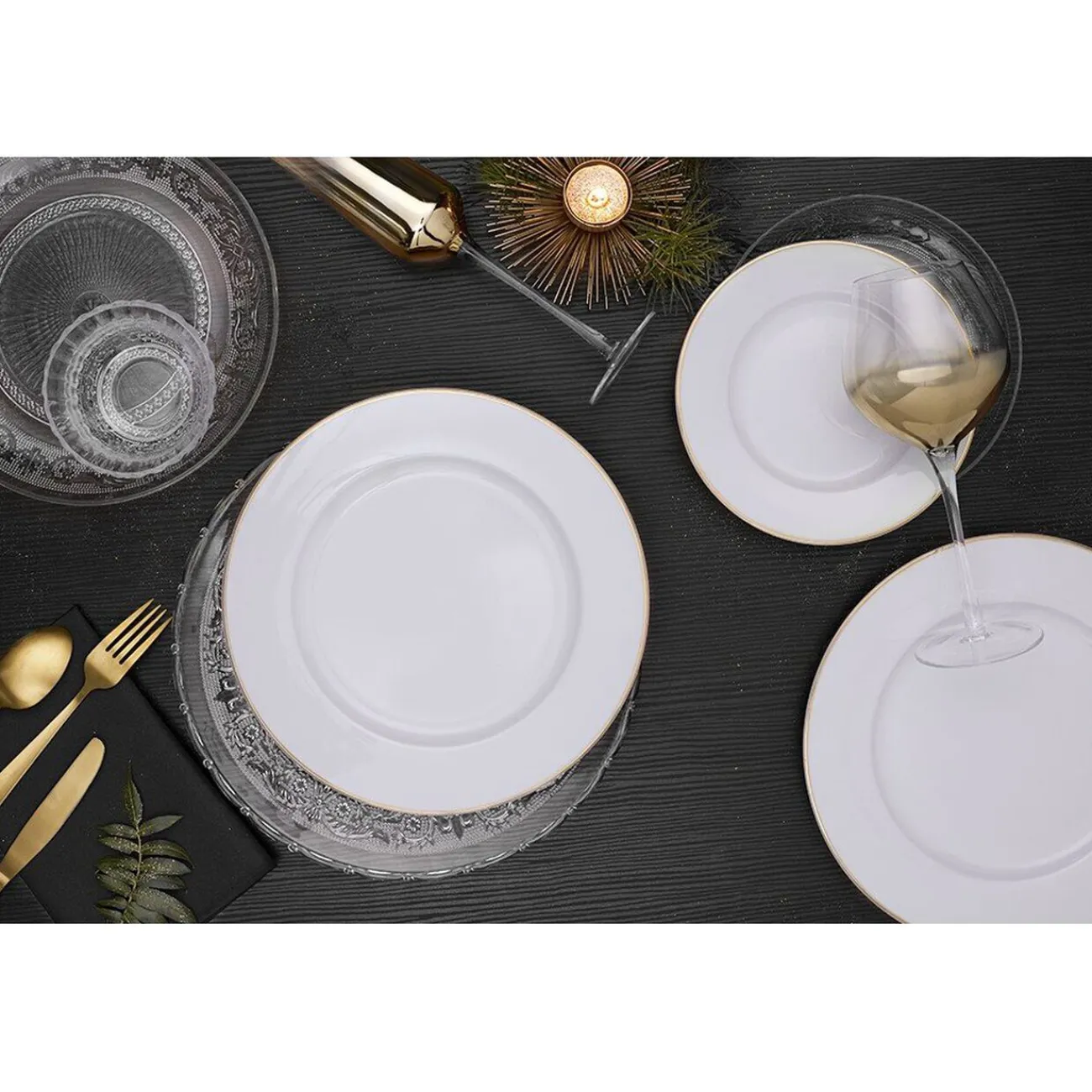 Assiette plate ronde blanche contour doré|Gifi