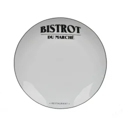 Sale Assiette plate ronde blanche motif étiquette noire Le Bistrot Vaisselle Et Accessoires De Table