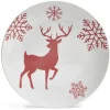 Assiette plate ronde Ø27cm motif cerf flocon blanc et rose|Gifi Outlet