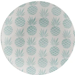 Assiette plate ronde en faïence motif ananas blanc et bleu|Gifi Sale