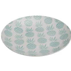Assiette plate ronde en faïence motif ananas blanc et bleu|Gifi Sale