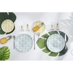 Assiette plate ronde en faïence motif ananas blanc et bleu|Gifi Sale