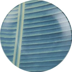 Assiette plate ronde en faïence imprimé feuille vert bleu|Gifi Discount