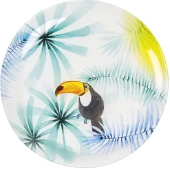 Assiette plate ronde en verre motif toucan exotique|Gifi Sale