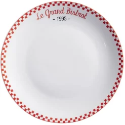 Assiette plate ronde Le grand bistrot contour damier rouge blanc|Gifi Outlet