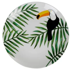 Assiette plate ronde motif feuillage toucan jungle tropical|Gifi Best