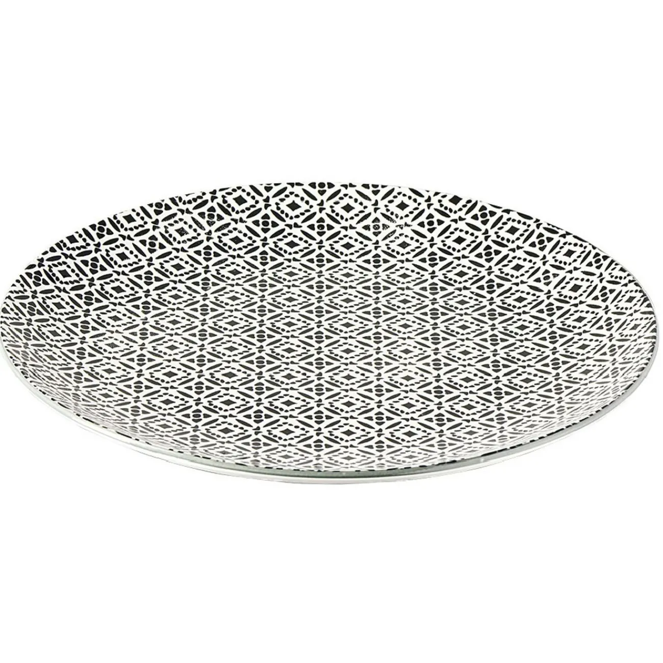 Assiette plate ronde motif géométrique noir et blanc|Gifi Sale