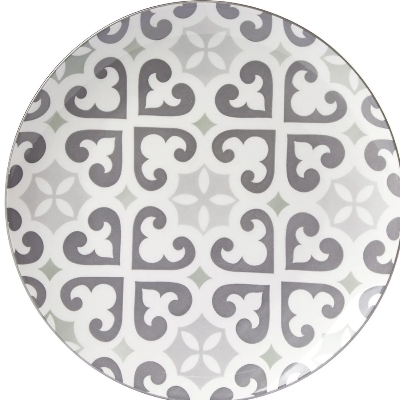Assiette plate ronde motif carreau de ciment gris et blanc|Gifi Discount