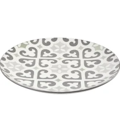 Assiette plate ronde motif carreau de ciment gris et blanc|Gifi Discount