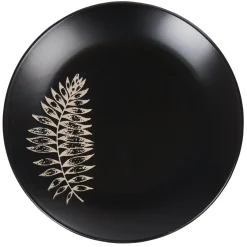 Assiette plate ronde noire motif plante blanche embossé|Gifi Sale
