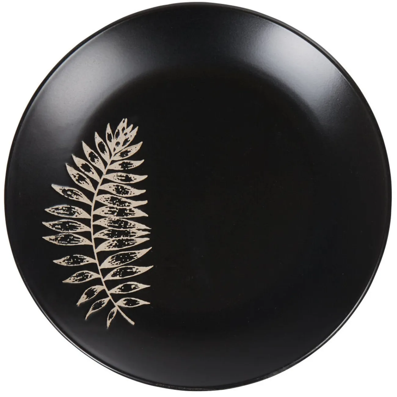 Assiette plate ronde noire motif plante blanche embossé|Gifi Sale