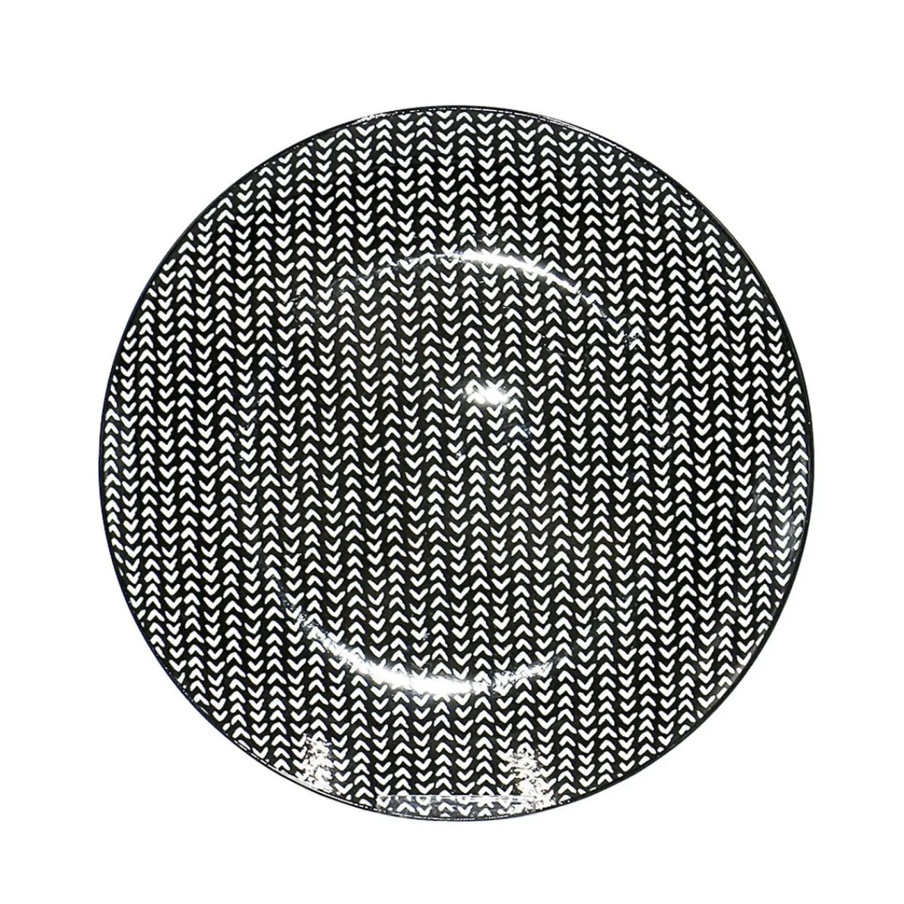Assiette plate ronde noire à motif chevron blanc|Gifi Discount