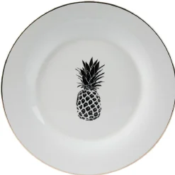 Assiette plate ronde porcelaine blanc style tropical ananas|Gifi Outlet