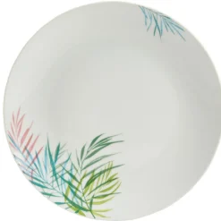 Assiette plate ronde porcelaine motif feuillage multicolore|Gifi Hot