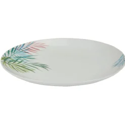Assiette plate ronde porcelaine motif feuillage multicolore|Gifi Hot