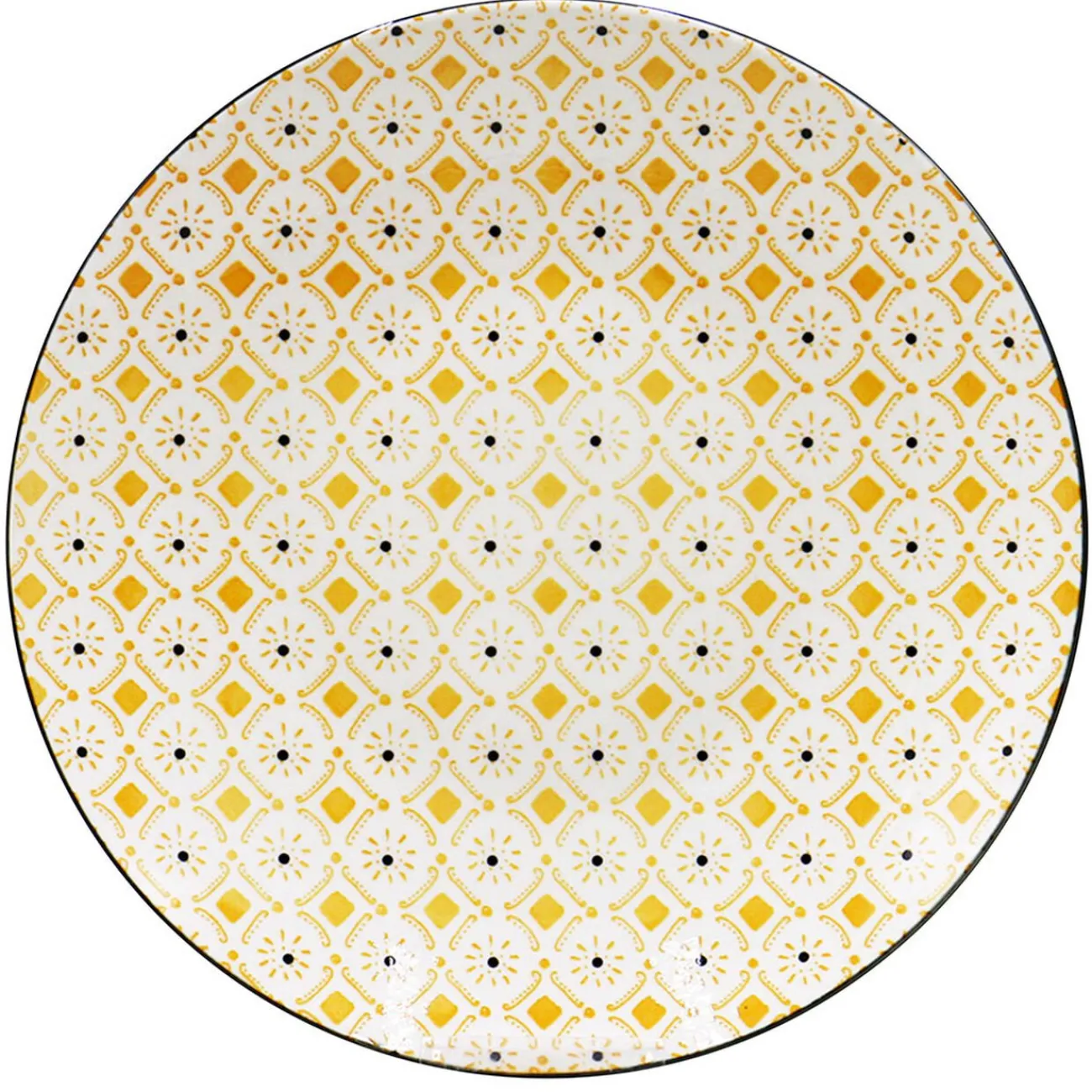 Assiette plate ronde Praia motif blanc jaune noir|Gifi Hot