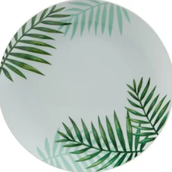 Assiette plate ronde style tropical blanche motif feuillage|Gifi Outlet