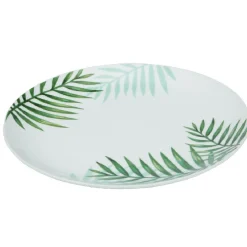 Assiette plate ronde style tropical blanche motif feuillage|Gifi Outlet
