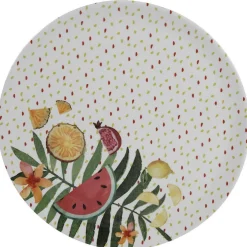 Assiette ronde motifs fruits exotiques et feuille de palmier|Gifi Outlet