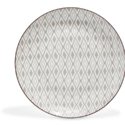 Assiette ronde plate décor gris avec liseré rouge|Gifi