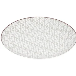 Assiette ronde plate décor gris avec liseré rouge|Gifi