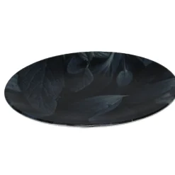 Assiette ronde plate motif feuillage vert noir|Gifi Clearance
