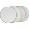 Assiette ronde plate porcelaine blanc avec bord coloré x4|Gifi Sale