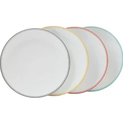 Assiette ronde plate porcelaine blanc avec bord coloré x4|Gifi Sale