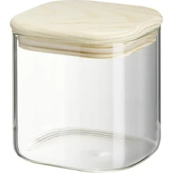 Best Bocal carré transparent avec couvercle en bois 0,6L Conservation Alimentaire