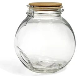 Sale Bocal verre transparent 2,1L avec couvercle bambou et clip en fer Conservation Alimentaire