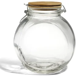 Sale Bocal verre transparent 2,1L avec couvercle bambou et clip en fer Conservation Alimentaire