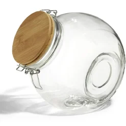 Sale Bocal verre transparent 2,1L avec couvercle bambou et clip en fer Conservation Alimentaire