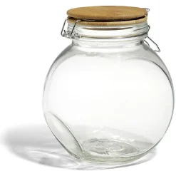 Sale Bocal verre transparent 1,6L avec couvercle bambou et clip en fer Conservation Alimentaire