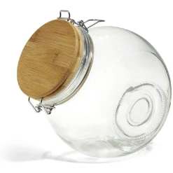 Sale Bocal verre transparent 1,6L avec couvercle bambou et clip en fer Conservation Alimentaire
