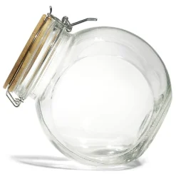 Sale Bocal verre transparent 1,6L avec couvercle bambou et clip en fer Conservation Alimentaire