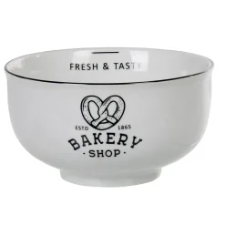 Outlet Bol petit déjeuner blanc message bakery bretzel noir Vaisselle Et Accessoires De Table