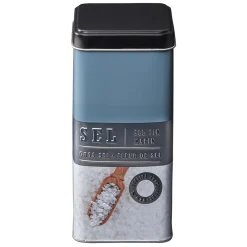 Sale Boîte à sel carrée en métal décorée bleu gris Conservation Alimentaire
