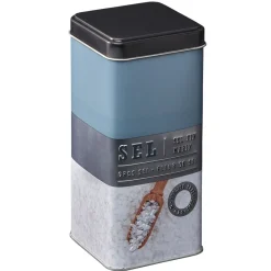 Sale Boîte à sel carrée en métal décorée bleu gris Conservation Alimentaire