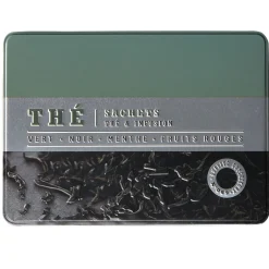 Best Boîte à thé rectangulaire en métal décorée verte Conservation Alimentaire