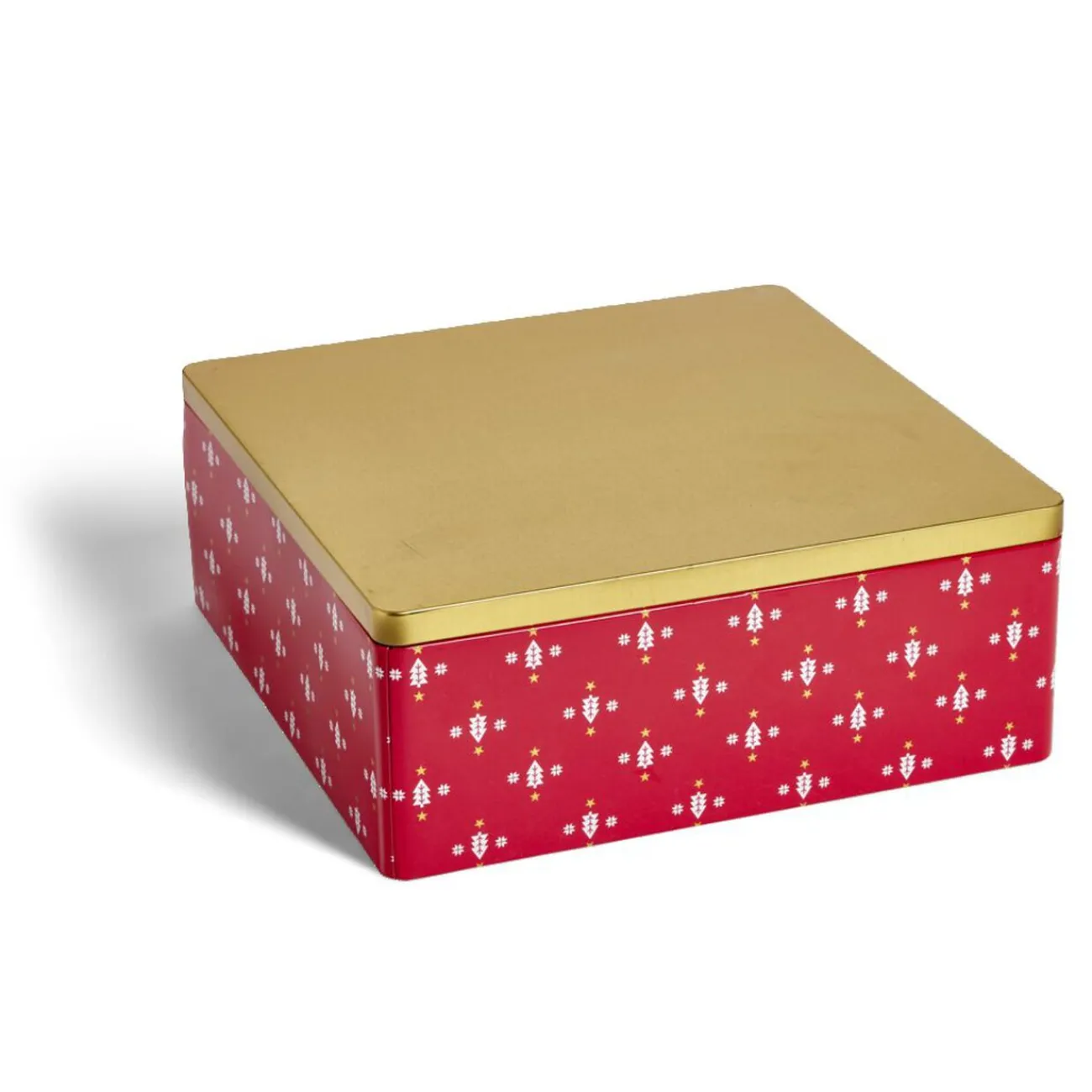 Best Boîte alimentaire carrée motif Noël métal rouge et dorée 26x26xH10cm Conservation Alimentaire