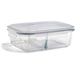 Sale Boîte alimentaire compartimentée en verre couvercle plastique 1,5L Conservation Alimentaire